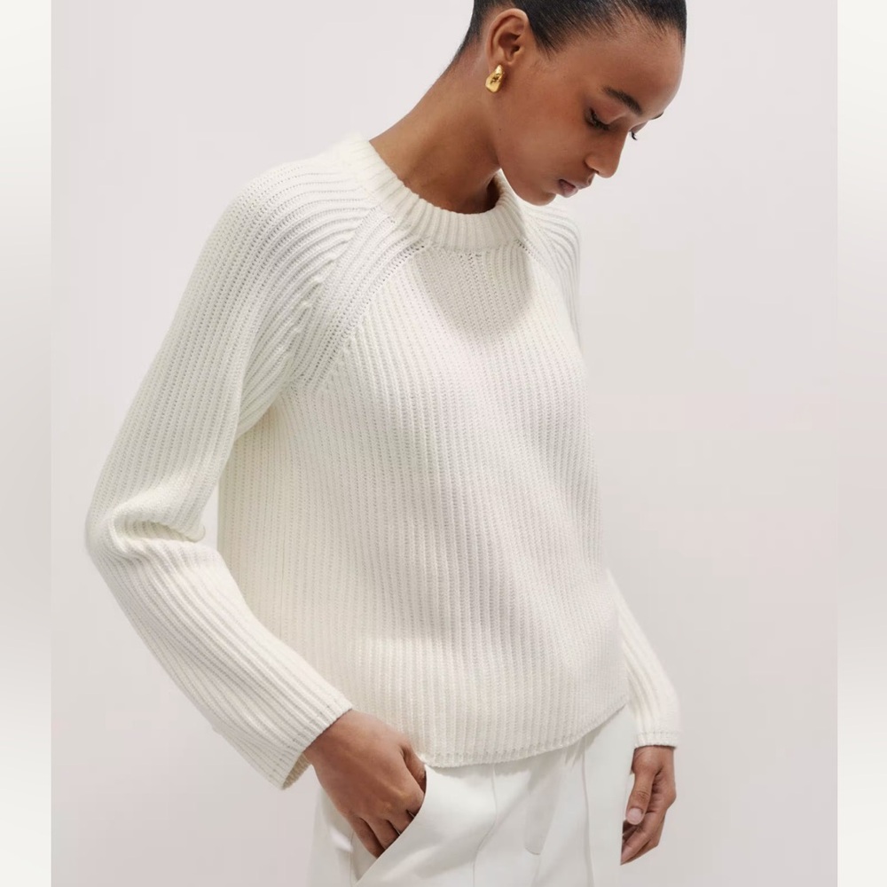 Me + Em Soft Touch Cotton Rib Sweater in Soft White!